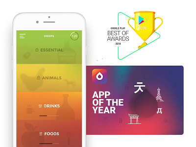 Drops - Best App in Google Play Store at 2018! 5minutes app appstore award award winning best2018 design drops language learning learning playstore