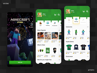 Minecraft Store 001 2020 app dailyui ecommerce minecraft mobile store ui design