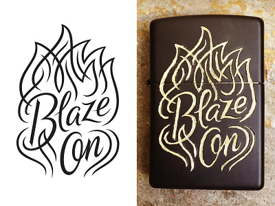 Blaze On engraving lettering lighter script vector zippo