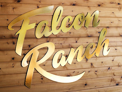 Falcon Ranch sign brush script lettering metal sign