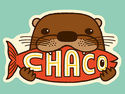 otter with a tasty fish chaco cute fish lettering mcjclient otter sticker tiny ears