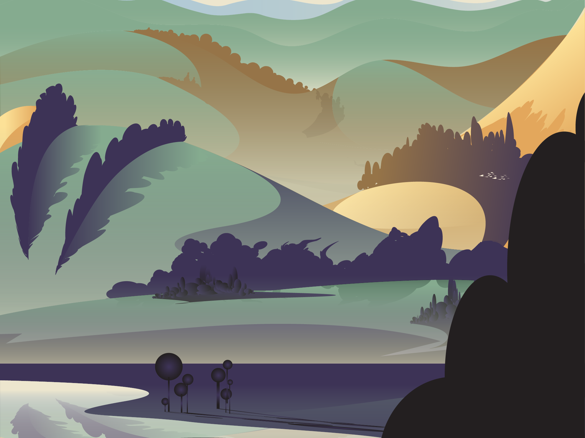 Пейзаж в векторной графике. Adobe illustrator обои море. Artboard illustrator. Adobe illustrator интерфейс. Artboard illustrator.