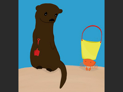 Otter Beach Party beach bucket crab illustration otter sand sandcastles shovel