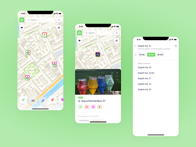 Waste sorting mobile ecology environment geo gis interface location map mobile separate waste collection ui ux