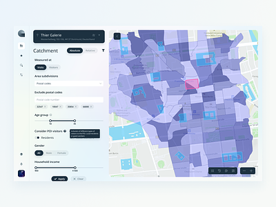 Consumer behavior analysis : part 3 analysis catchment areas consumer customer journeys dashboard design geo gis interface location map poi spatial ui uiux ux