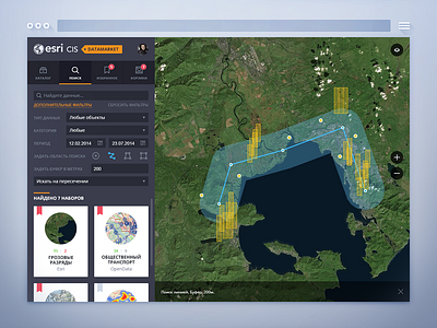 ESRI CIS Datamarket v1.5 (Spatial search) dashboard geo gis interface list map menu nav search spatial ui ux