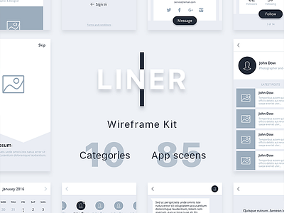 Liner Wireframe Kit blog clean e commerce ios kit mobile prototype simple ui ux walkthrough wireframe