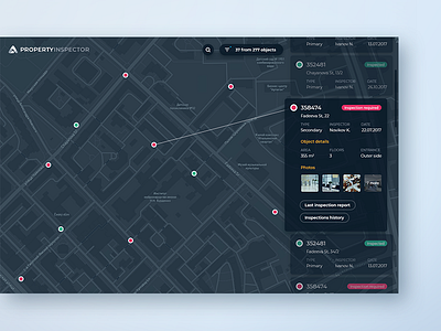 Map App concept : #3 card concept geo gis inspection interface list map objects property ui ux