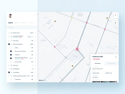 PlainGIS : layers and object card clean geo gis interface layers map menu minimal plain plaingis simple typography ui ux