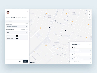 PlainGIS : Search by attributes animation attribute search geo geoinformation systems geolocation gis interface layers lists map objects process table design transitions ui ux video workflow