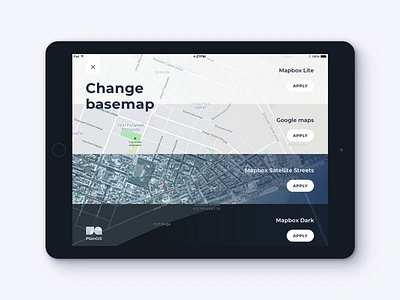 PlainGIS mobile : Basemaps change process 2 animation basemaps concept geo gis interface ipad map menu mobile motion tablet app transitions ui uidesign ux