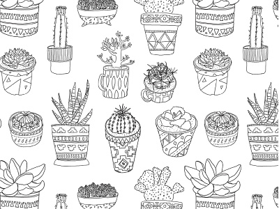 Cacti pattern design adult coloring book cactus cintiq design drawing freelance illustration nature pattern photoshop plant published