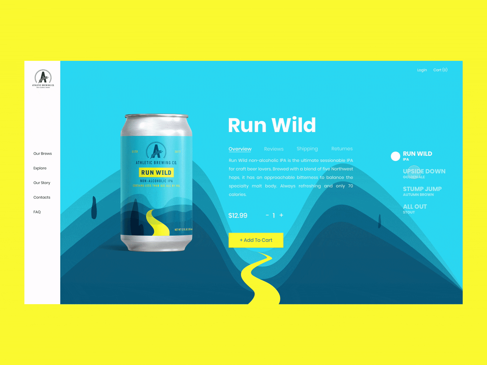 Athletic Brewing store product page concept animated animation beer colorful figma graphic illustration interface motion nature online shop online store principle product product page store design ui ux web website
