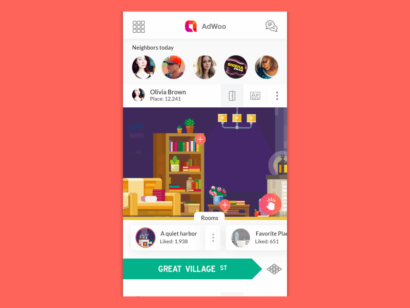 AdWoo App - Main View Animation easing ui ui ux design interface designer animation network game game app social app social network ios app design ios app app animations app animation app interface design templates interface design ux designer start up flat design