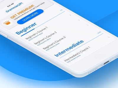 GrammarUP! animation app blue course design english ios lessons screen study ui ux