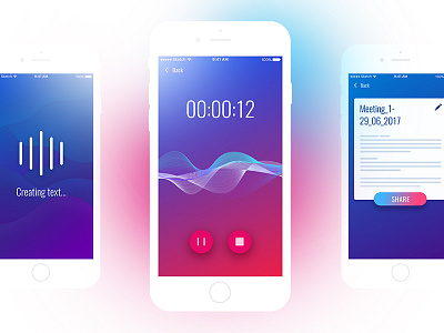 Meeting Minutes Wizzard android botton design gradient ios mobile recording speach timer ui ux waves