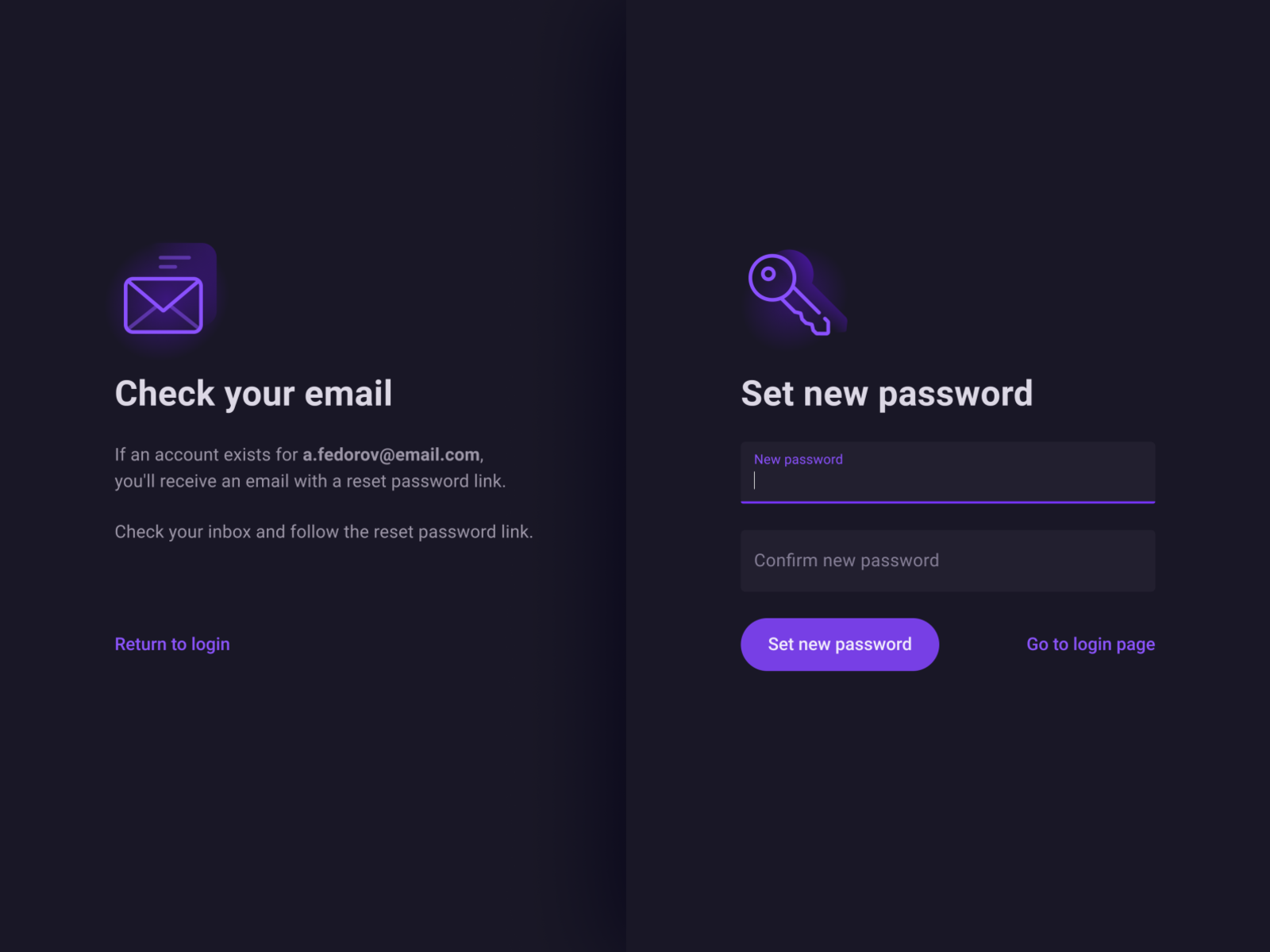 Reset password pages icons icons design login password purple screen ui web