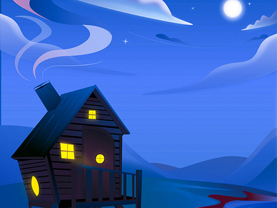illustration of house illuminated by moonlight animation art brand branding character clean design flat graphic design illustration illustrator logo minimal motion graphics typography ui ux vector