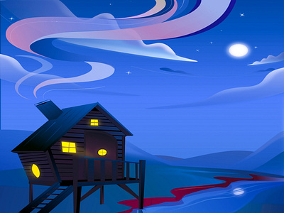 illustration of house illuminated by moonlight animation branding design graphic design illustration logo minimal motion graphics typography ui ux vector
