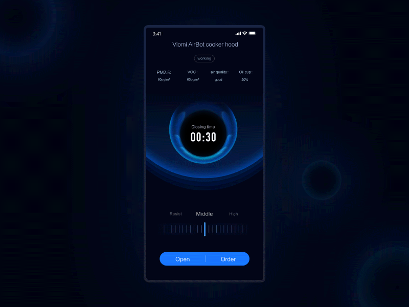 AIR BOT Cooker Hood app effect gif performance smarthome ui