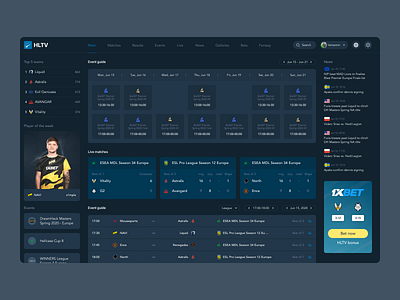 HLTV redesign concept (dark theme)