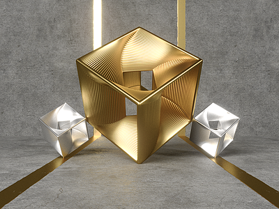Cube and cube abstract c4d cinema4d corona render cube daily gold golden illustration inspiration maxon silver