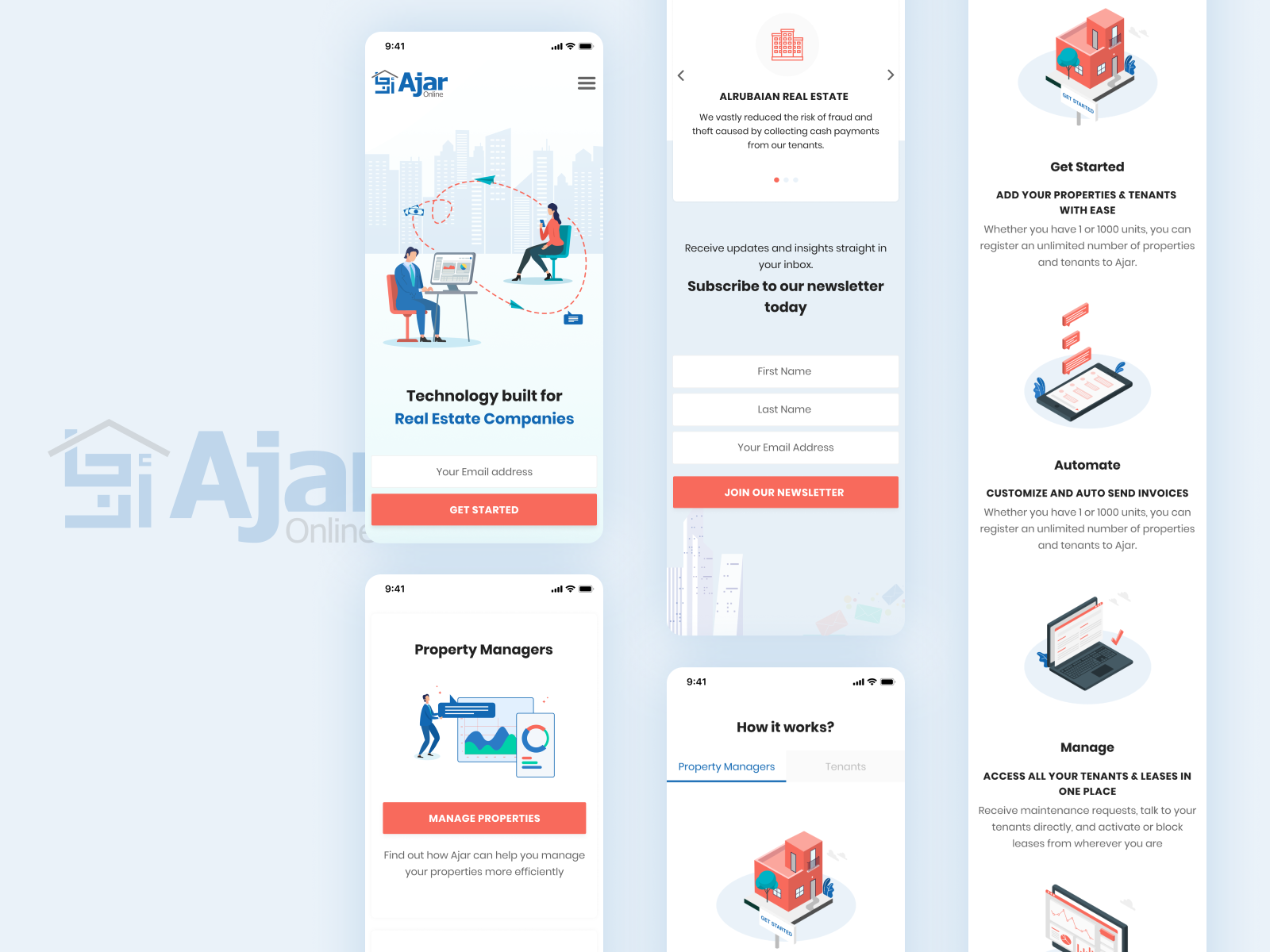 Mobile View - Ajar Online property marketing property search property how it works real estate companies technology pay rent rent manage properties property management ajar dribbble illustration