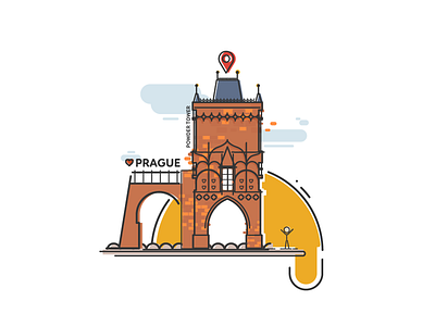 Prague - Powder Tower flat graphic design illustration magnet prague souvenir tower