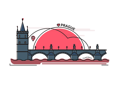 Prague - Charles Bridge bridge flat graphic design illustration magnet prague souvenir tower