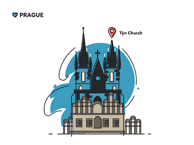 Prague - Týn Church architecture church czech flat graphic design illustration location map prague print souvenir