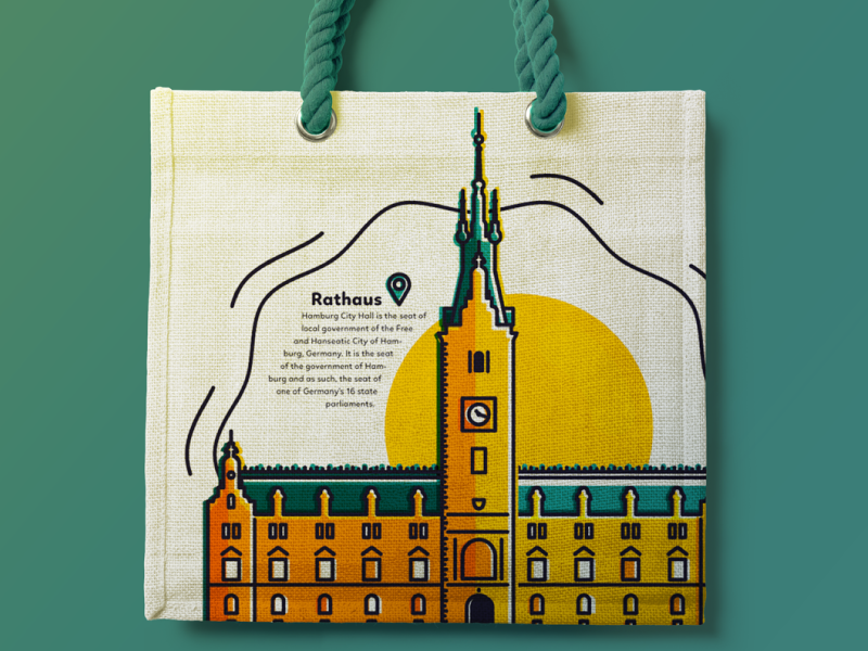 Hamburg - Rathaus bag flat graphic design hamburg illustration product design totebag yellow