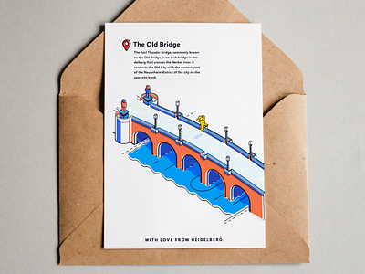 Heidelberg - The Old Bridge blue bridge card flat gift graphic design heidelberg illustration orange souvenir