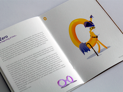 Mr Zero book character design flat game illustration number old purple yellow zero