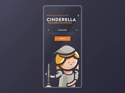 Cinderella Character Selection after effect character cinderella design game graphic illustration interaction interface invision mobile product screen ui ux visceral