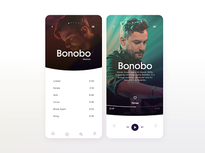 Artist & Immersive Listening Screen adobe adobexd app app design application artist bonobo clean interaction iphonex list minimal mobile music music app playlist spotify ui ux vector