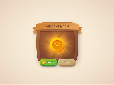 Welcome Back! coin cute design fun game gold happy idle mobile reward smile ui ux