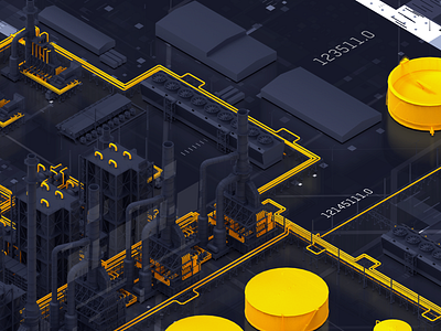 Digital factory 3d art artwork black cinema4d dark dark ui factory future futuristic gas grunge industrial isometric isometry octane oil top yellow