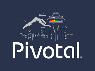 Pivotal Pride blue illustration mountain pivotal pride rainbow seattle space needle
