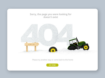 404 Error page 404 404 error page animation desiginspiration design flat illustration tractor typography ui ux vector web website wrong