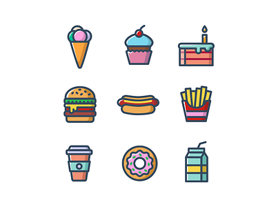 Food Icons colorful debut fastfood flat food fun graphic design icon vector