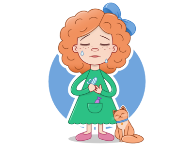 Crying girl affinity designer cat character flat girl illustration vector