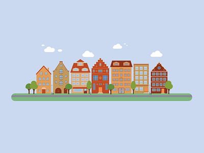 Town flat graphic design house illustration town vector