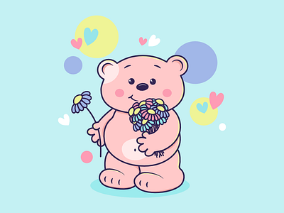 Bear animal bear character flat flower funny illustration simple design vector web