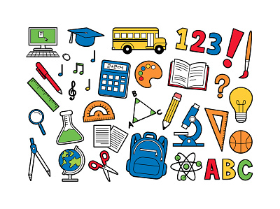 Set Of "Back To School " Icons back 2 school college elements objects school studing supplies
