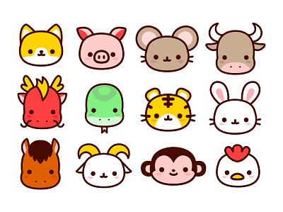 Kawaii Chinese Zodiac Emojis animals china chinese emoji horoscope icons kawaii zodiac