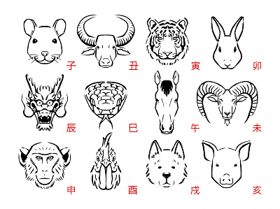 Chinese Zodiac animal animals brush china chinese horoscope ink zodiac