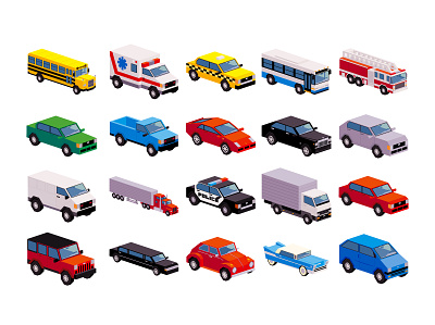 Cars cars isomatric low poly transport vehicles
