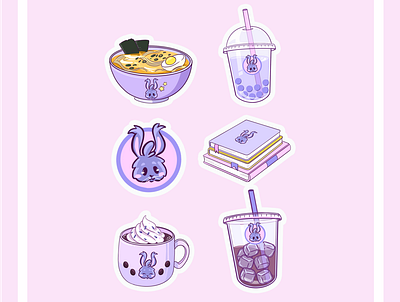 Kawaii purple bunny stickers illustra illustration