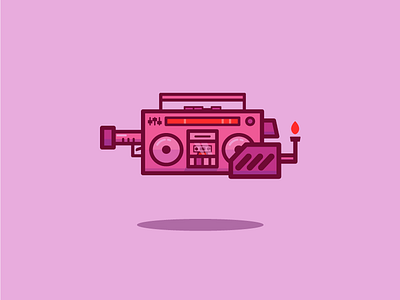 #003 Straight Fire boombox clean design dribbble fire flamethrower illustration mixtape pink simple weaponry whimsical