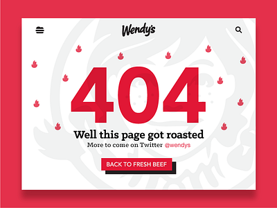 Wendys 404 branding clean design icon interface red type ui ux vector web website